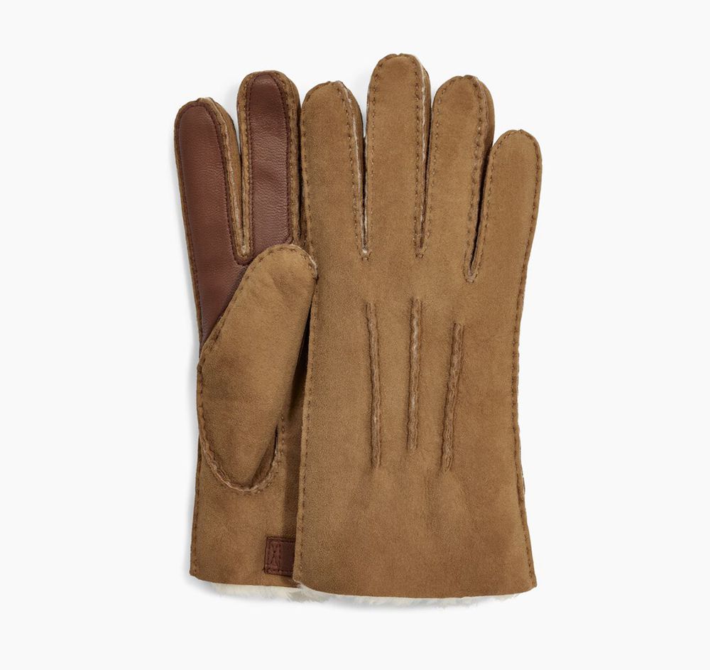 Ugg Glove Mens - Ugg Contrast Sheepskin Tech Brown - 487CKPOTE